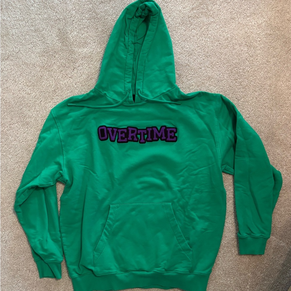OVERTIME Green Hoodie with chenille Overtime Logo